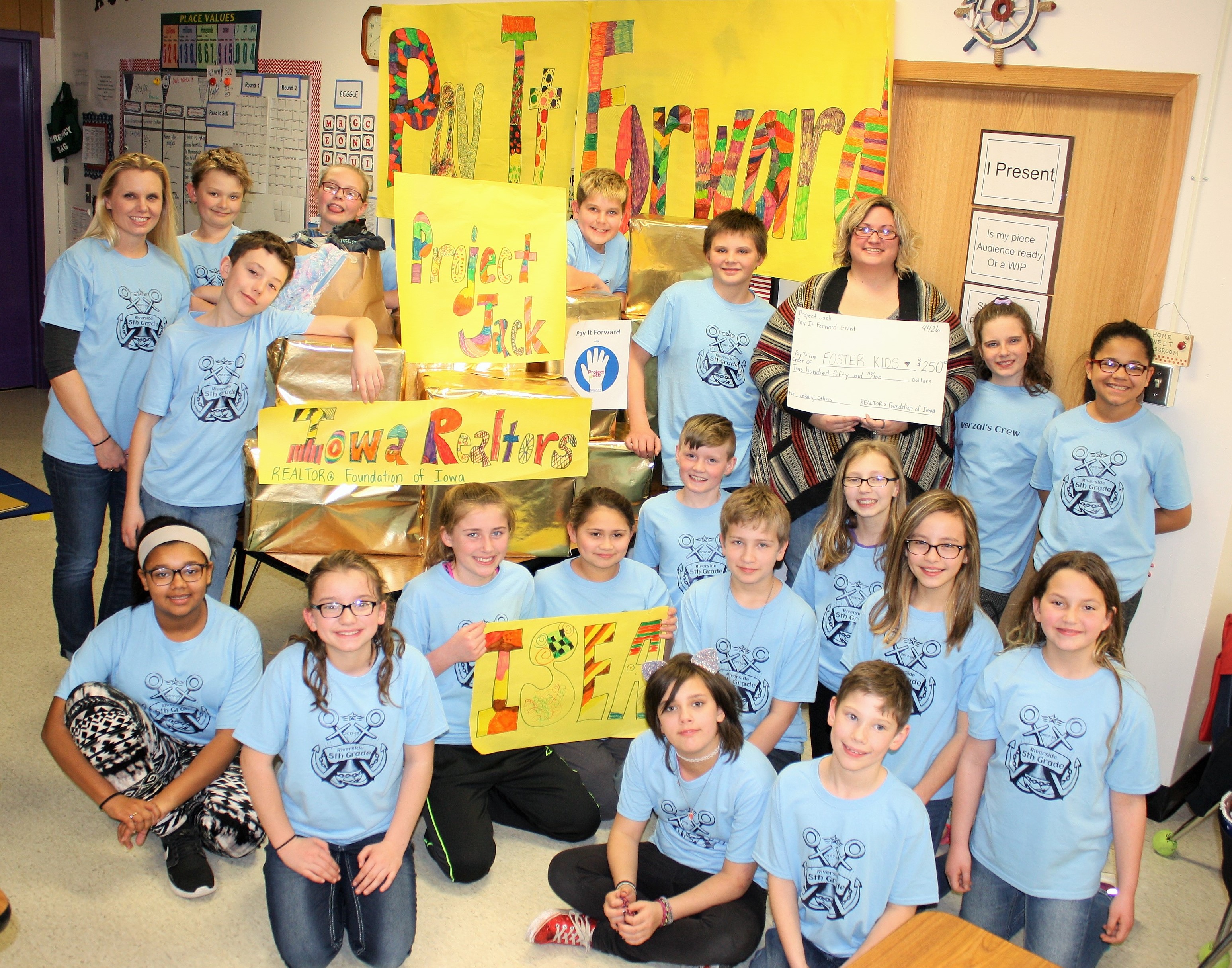 Donations group with signs